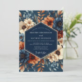 Invitation Navy Rust Artistic Flora Wedding (Debout devant)