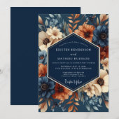 Invitation Navy Rust Artistic Flora Wedding (Devant / Derrière)