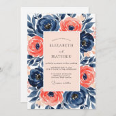 Invitation Navy Salmon Painterly Spring Wedding (Devant / Derrière)