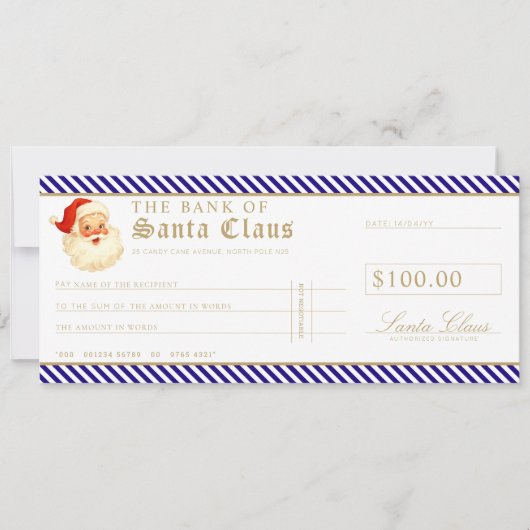 Invitation Navy Santa Cheque Gift Voucher Card (Devant)