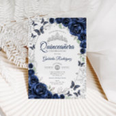 Invitation Navy Silver Floral Quinceanera