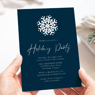 Invitation Navy Simple Snowflake Fête