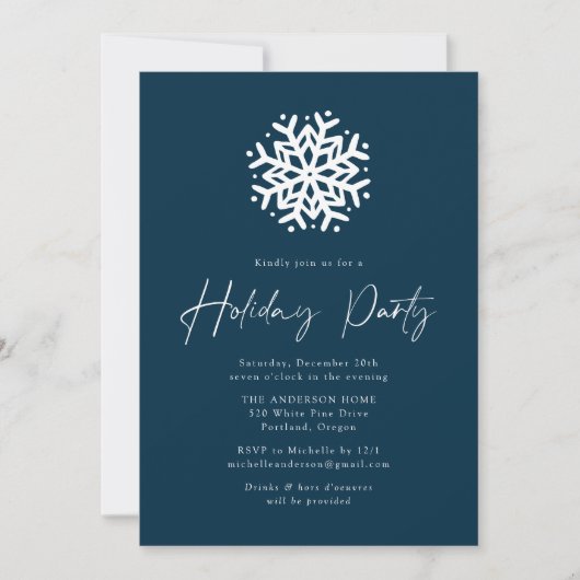 Invitation Navy Simple Snowflake Fête (Devant)