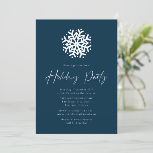 Invitation Navy Simple Snowflake Fête (Debout devant)