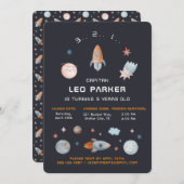 Invitation Navy Space | Galaxy Rocket Theme (Devant / Derrière)