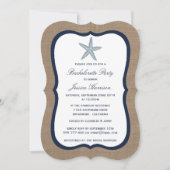 Invitation Navy Starfish Beach Burlap Bachelorette Party (Devant)