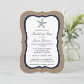 Invitation Navy Starfish Beach Burlap Bachelorette Party (Debout devant)