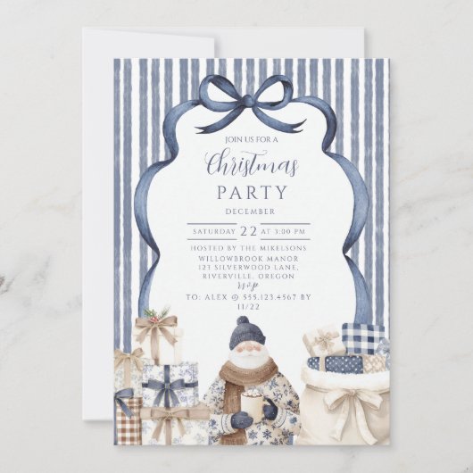 Invitation Navy Striped Santa Christmas (Devant)