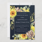 INVITATION NAVY SUNFLOWER EUCALYPTUS DOUCHE FLORALE PAR COURR (Devant)