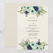 Invitation Navy Teal Opulent Botanical Wedding (Devant / Derrière)