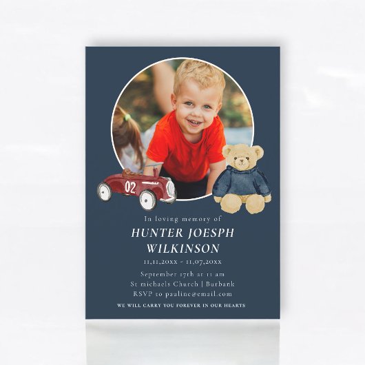 Invitation Navy Teddy Bear Child Memorial 