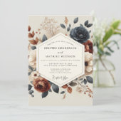 Invitation Navy Terracotta Autumnal Bloom Wedding (Debout devant)