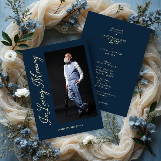 Invitation Navy Traditional Elegant Golden Effect Photo
