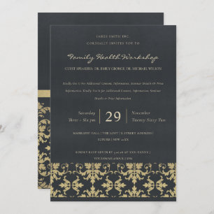 INVITATION NAVY VELVET GOLD DAMASK ÉVÉNEMENT D'ATELIER CLASSI