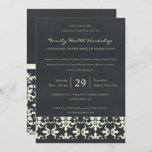 INVITATION NAVY VELVET WHITE DAMASK ÉVÉNEMENT D'ATELIER CLASS
