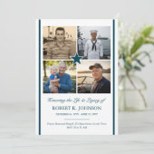 Invitation Navy Veteran 4 Photo Collage Flat Funeral Program (Debout devant)