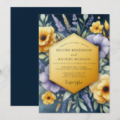 Invitation Navy Vibrant Wildflower Wedding (Devant / Derrière)