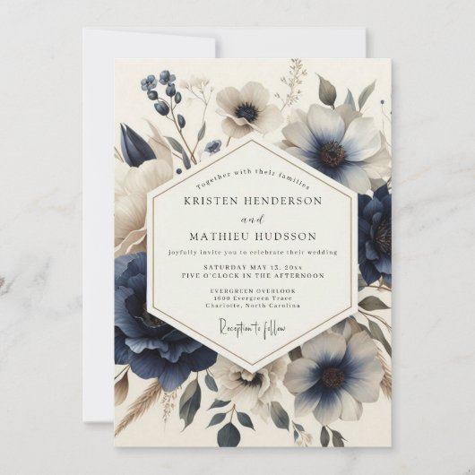 Invitation Navy Vintage Blossom Wedding (Devant)