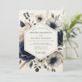Invitation Navy Vintage Blossom Wedding (Debout devant)