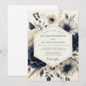 Invitation Navy Vintage Blossom Wedding (Devant / Derrière)