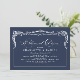Invitation Navy Vintage Cadre Classique Dîner de Répétition