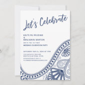 Invitation Navy White Fête de Paisley Réception uniquement (Devant)