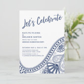 Invitation Navy White Fête de Paisley Réception uniquement (Debout devant)