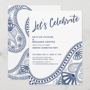 Invitation Navy White Let's Celebrate Paisley Réception uniqu