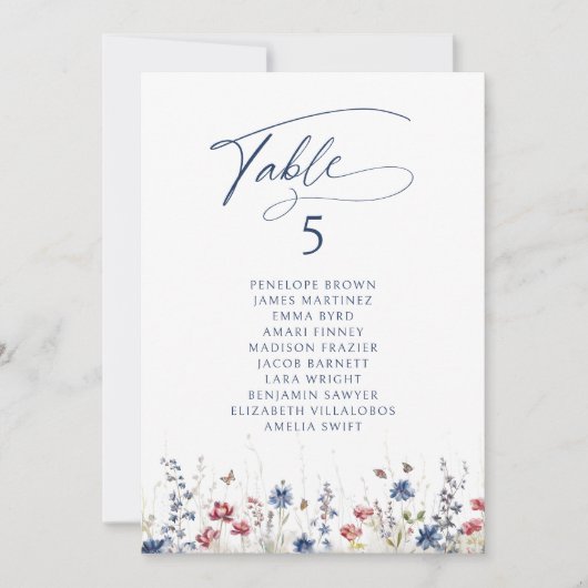 Invitation Navy Wildflower Rustic table number seating chart (Devant)
