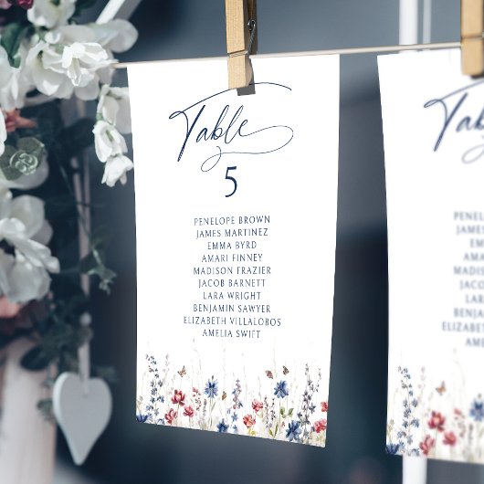 Invitation Navy Wildflower Rustic table number seating chart