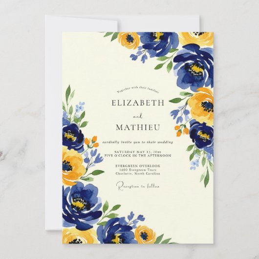 Invitation Navy Yellow Artistic Spring Wedding (Devant)