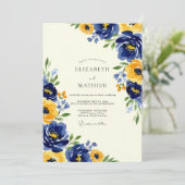 Invitation Navy Yellow Artistic Spring Wedding (Debout devant)