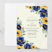 Invitation Navy Yellow Artistic Spring Wedding (Devant / Derrière)