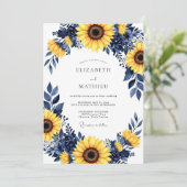 Invitation Navy Yellow Bold Sunflower Wedding (Debout devant)