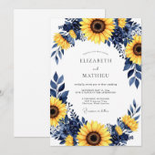 Invitation Navy Yellow Bold Sunflower Wedding (Devant / Derrière)