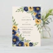 Invitation Navy Yellow Classic Botanical Wedding (Debout devant)