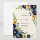 Invitation Navy Yellow Classic Botanical Wedding (Devant / Derrière)