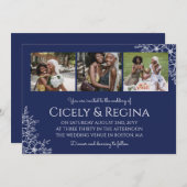 Invitation Navye Blue White Floral Photo Collage Mariage (Devant / Derrière)