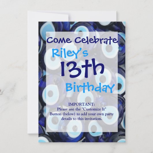 Invitation Nazar Amulets Evil Pierres Oeil Bleu Motif (Devant)
