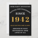 Invitation Né 1942 80th Birthday Love Ajouter Votre Nom Noir<br><div class="desc">Pour ceux qui sont nés en 1942 et fêtent leur 80ème anniversaire, nous avons la carte d'invitation idéale. L'arrière - plan noire au design blanc et or est simple et élégante. Customisez facilement le texte à l'avant et à l'arrière de cette carte d'invitation d'anniversaire en utilisant le modèle fourni. Une...</div>