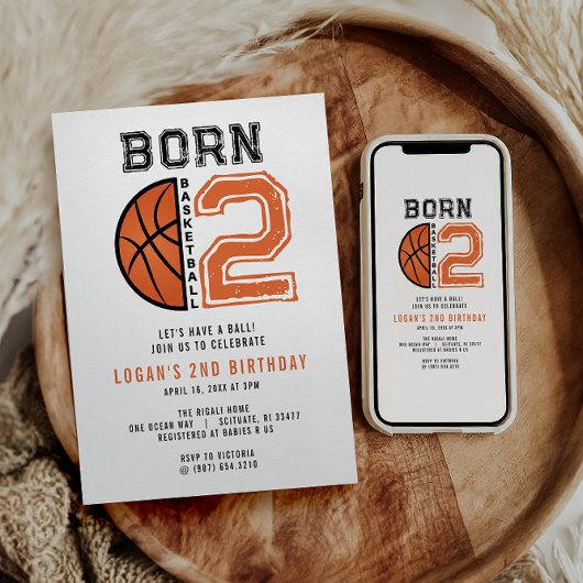Invitation Né 2 Ball Basketball 2e fête d'anniversaire