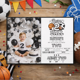 Invitation Né 2 Ball Photo de 2e anniversaire de garçon sur