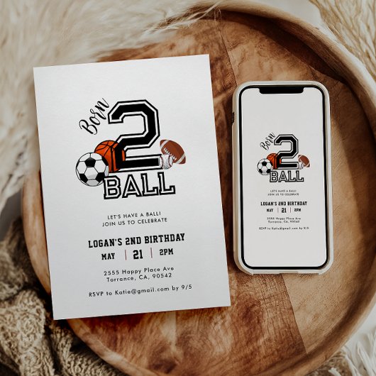 Invitation Né 2 Ball Sports Thème Boy's 2nd Birthday Party