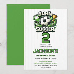 Invitation Né 2 Thème Football Garçon 2e Fête d'Anniversaire