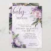 Invitation Né au Baby shower fleuri pourpre de Bloom (Devant / Derrière)