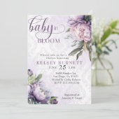 Invitation Né au Baby shower fleuri pourpre de Bloom (Debout devant)