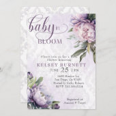 Invitation Né au Baby shower fleuri pourpre de Bloom (Devant / Derrière)