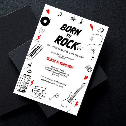 Invitation Né au Baby shower Rock Star