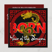 INVITATION NÉ DANS L'ANNÉE DE L'ANNIVERSAIRE DU DRAGON (Devant / Derrière)