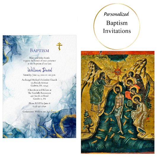 Invitation Né de l'eau et de l'esprit Baptême orthodoxe